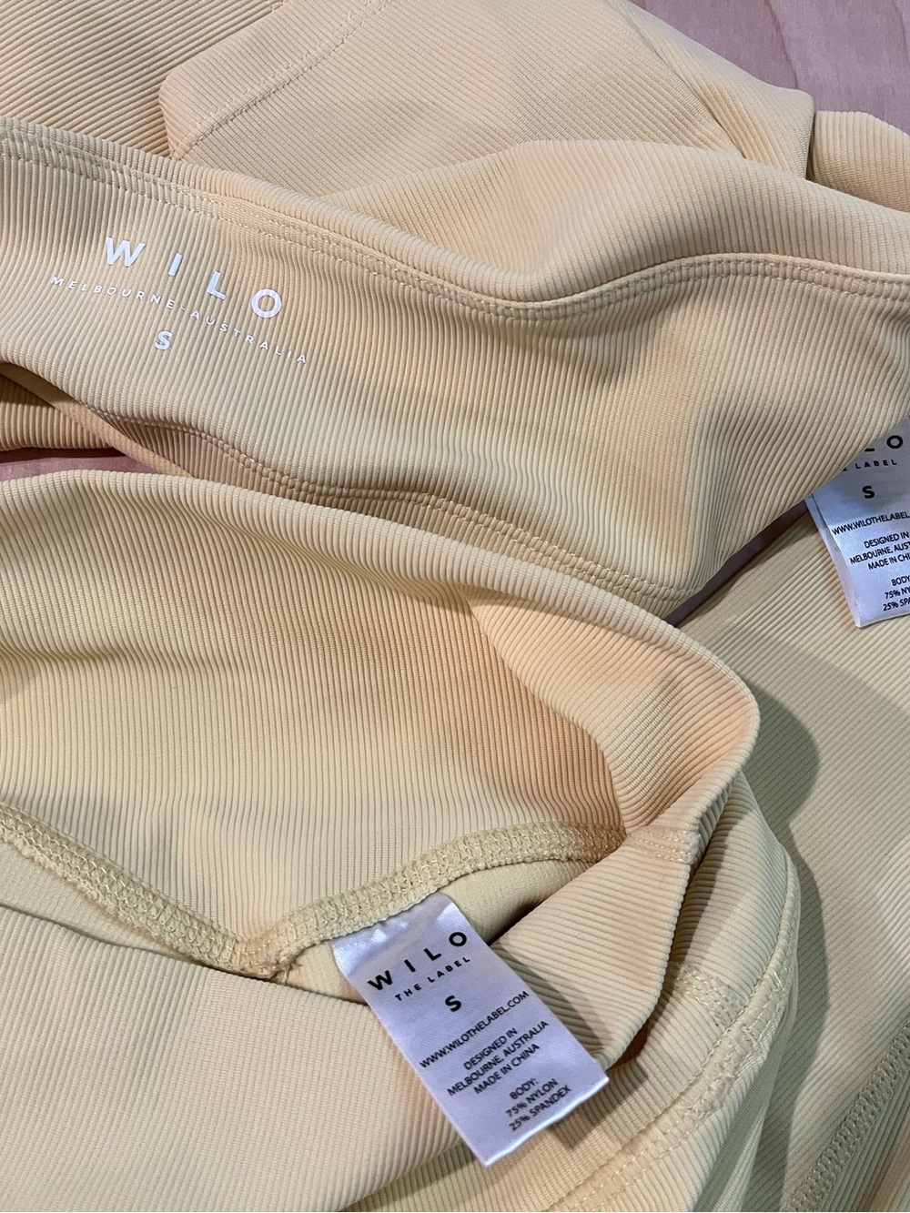 WILO The Label Butter Yellow Ribbed Halter Crop Top and High Waist Leggings Sz S - Picture 3 of 3